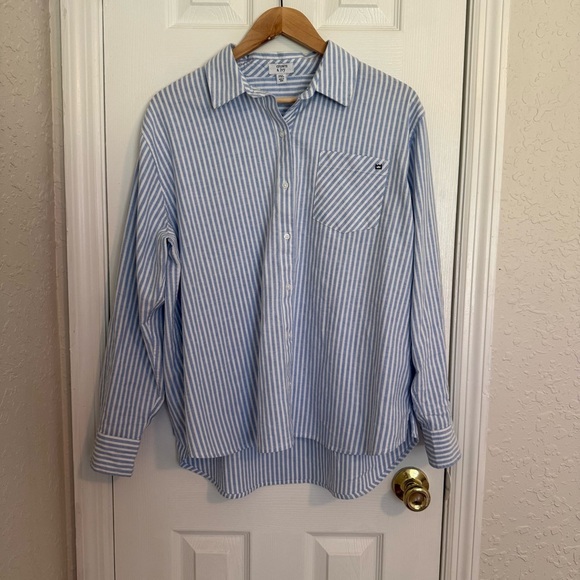 crown & ivy Tops - Crown And Ivy Long Sleeve Cotton Button Up Top Stripes Lagenlook Summer PXL